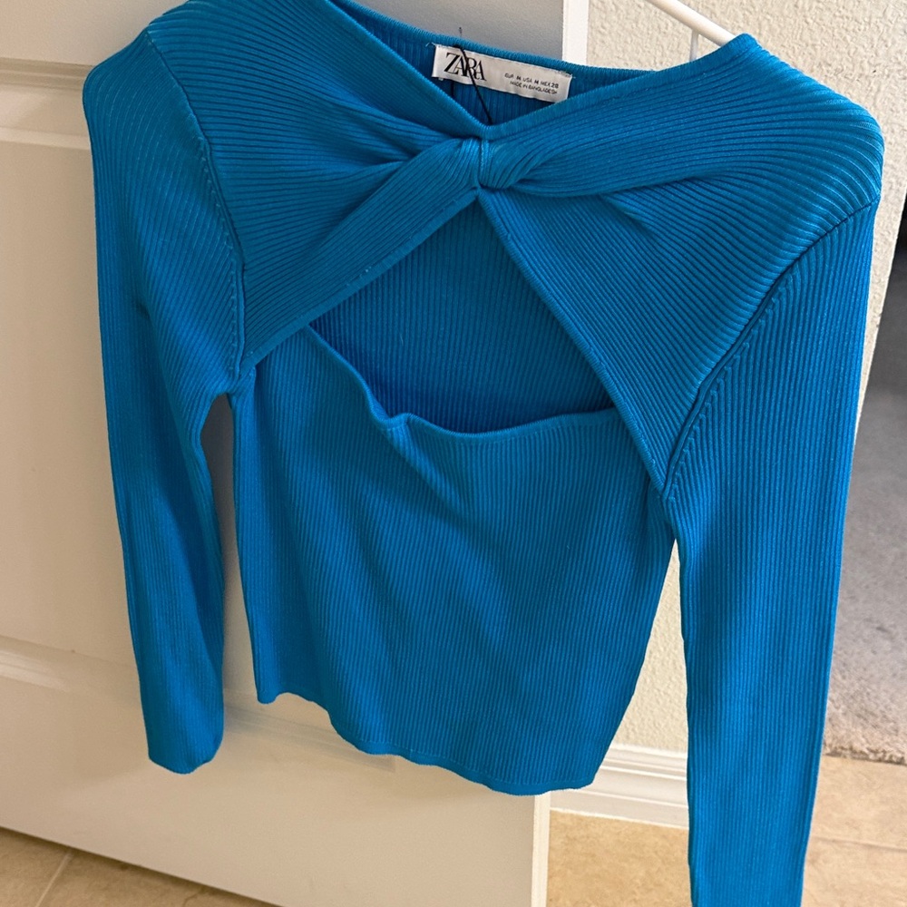 Zara Vibrant Blue Ribbed Twist Top
